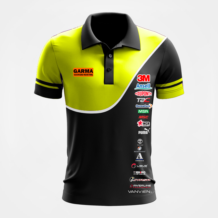 diseno-de-uniformes-AMARILLO-Custom-Polo-Design-Purple-and-Black-Front-View