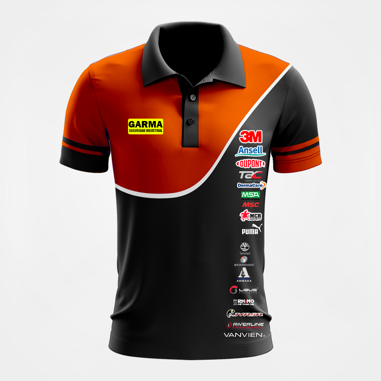 diseno-de-uniformes-NARANJA-Custom-Polo-Design-Purple-and-Black-Front-View