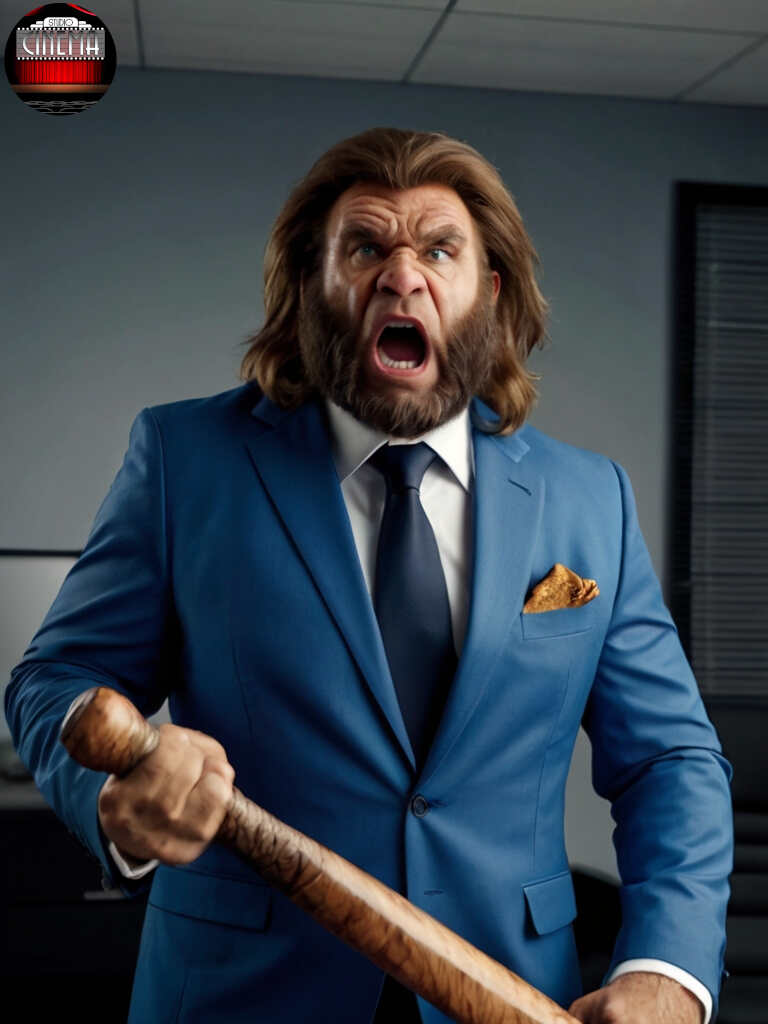 Beast boss, jefe cavernicola enojado gritando Studio Cinema Default_fierce_neanderthal_caveman_is_the_boss_