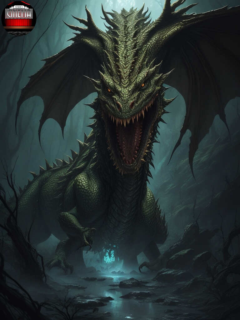 Dragon creado con IA Studio Cinema DreamShaper_v7_pltn_style_fantasy_swamp_Alberto_Seveso_art_fie_0