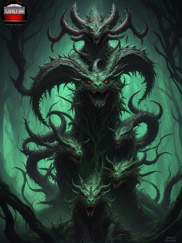 Hydra creada con inteligencia artificial Studio Cinema DreamShaper_v7_fantasy_swamp_Alberto_Seveso_art_fierce_3_head_0