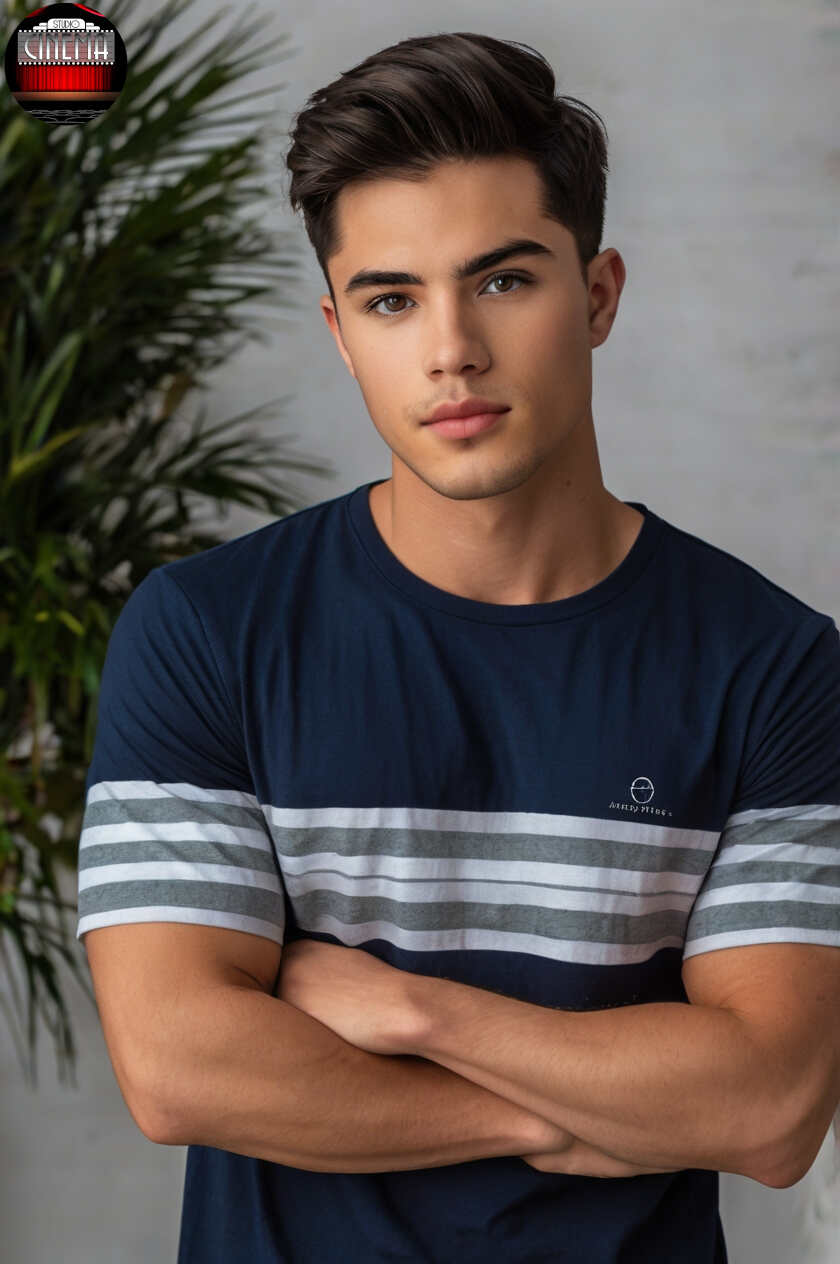 Modelos digitales, muchacho de 21 años años modelando playera Studio Cinema Leonardo_Kino_XL_imagine_a_21_year_old_stud_wearing_a_34_sleev_3